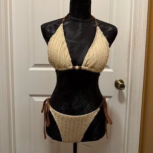 Cream Crochet-Style Tie Bikini Set - Women Swim Bikinis